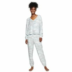 Juniors' SO® Boxy Long Sleeve Pajama Top & Pajama Pants Set -Cheap SO Store 5044482 Blue Camo