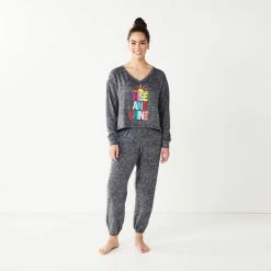 Juniors' SO® Boxy Long Sleeve Pajama Top & Pajama Pants Set -Cheap SO Store 5044482 Gray Heather