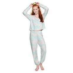 Juniors' SO® Boxy Long Sleeve Pajama Top & Pajama Pants Set -Cheap SO Store 5044482 Multi Dye