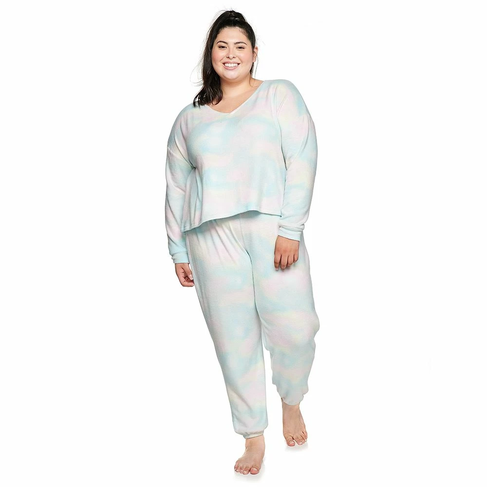 Juniors' Plus Size SO® Boxy Long Sleeve Pajama Top & Pajama Pants Set 2 Juniors' Plus Size SO® Boxy Long Sleeve Pajama Top & Pajama Pants Set - Image 2