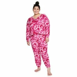 Juniors' Plus Size SO® Boxy Long Sleeve Pajama Top & Pajama Pants Set 13 Juniors' Plus Size SO® Boxy Long Sleeve Pajama Top & Pajama Pants Set -Cheap SO Store 5044483 Pink Tie Dye