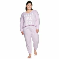 Juniors' Plus Size SO® Boxy Long Sleeve Pajama Top & Pajama Pants Set 16 Juniors' Plus Size SO® Boxy Long Sleeve Pajama Top & Pajama Pants Set -Cheap SO Store 5044483 Purple Sleep All Day