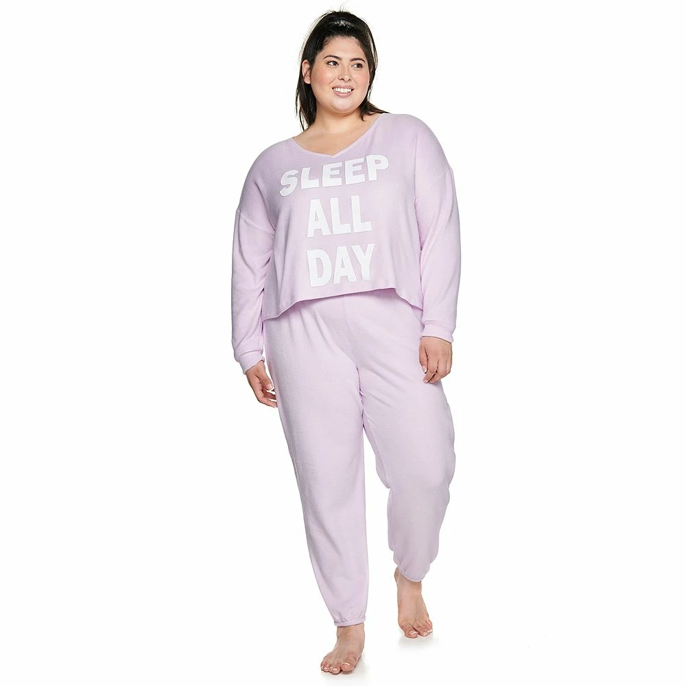 Juniors' Plus Size SO® Boxy Long Sleeve Pajama Top & Pajama Pants Set 8 Juniors' Plus Size SO® Boxy Long Sleeve Pajama Top & Pajama Pants Set - Image 8