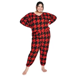 Juniors' Plus Size SO® Boxy Long Sleeve Pajama Top & Pajama Pants Set 11 Juniors' Plus Size SO® Boxy Long Sleeve Pajama Top & Pajama Pants Set -Cheap SO Store 5044483 Red Houndstooth