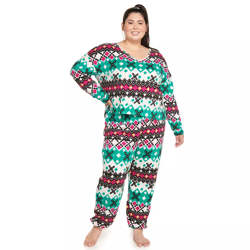 Juniors' Plus Size SO® Boxy Long Sleeve Pajama Top & Pajama Pants Set 1 Juniors' Plus Size SO® Boxy Long Sleeve Pajama Top & Pajama Pants Set