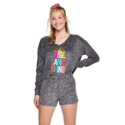 Juniors' SO® Boxy Long Sleeve Pajama Top & Pajama Shorts Set -Cheap SO Store 5044484 ALT2
