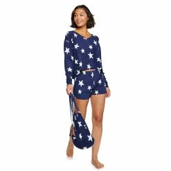 Juniors' SO® Boxy Long Sleeve Pajama Top & Pajama Shorts Set -Cheap SO Store 5044484 Navy Star