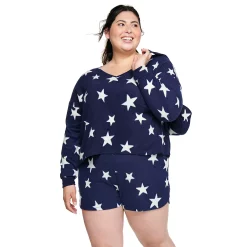 Juniors' Plus Size SO® Boxy Long Sleeve Pajama Top & Pajama Shorts Set 11 Juniors' Plus Size SO® Boxy Long Sleeve Pajama Top & Pajama Shorts Set -Cheap SO Store 5044485 Navy Star