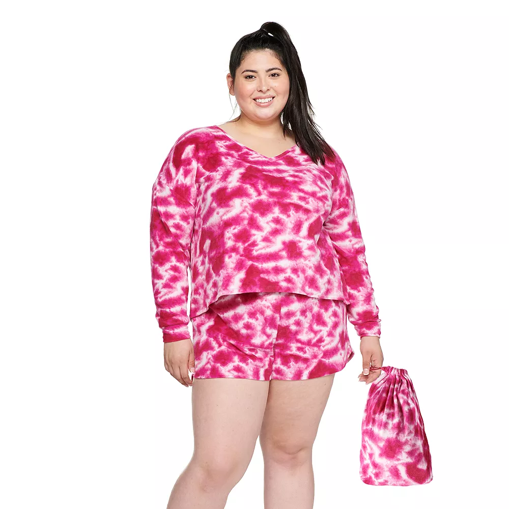 Juniors' Plus Size SO® Boxy Long Sleeve Pajama Top & Pajama Shorts Set 3 Juniors' Plus Size SO® Boxy Long Sleeve Pajama Top & Pajama Shorts Set - Image 3