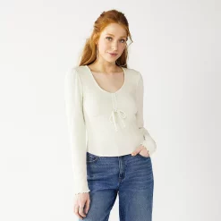 Juniors' SO® Cozy Cinch Front Top -Cheap SO Store 5161899 Coconut White