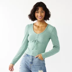 Juniors' SO® Cozy Cinch Front Top -Cheap SO Store 5161899 Suede Green