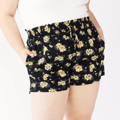 Juniors' Plus Size SO® Smocked Shorts 7 Juniors' Plus Size SO® Smocked Shorts -Cheap SO Store 5198567 Black Floral