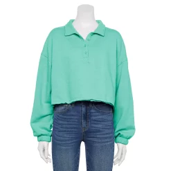 Juniors' SO® Long Sleeve Fleece Polo -Cheap SO Store 5212309 Island Teal