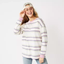 Juniors' SO® Long Sleeve Boyfriend Tee 11 Juniors' SO® Long Sleeve Boyfriend Tee -Cheap SO Store 5242670 White Pink Stripe