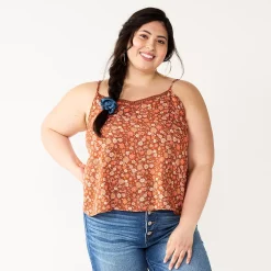 Juniors' Plus Size SO® Lace Trim Layering Tank Top -Cheap SO Store 5261986 Brown Pink Floral