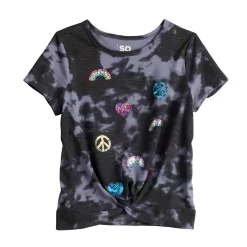 Girls 7-20 SO® Twist Front Graphic Tee in Regular & Plus -Cheap SO Store 5267767 Sequin Icon
