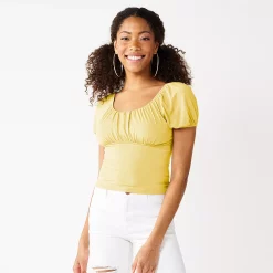 Juniors' SO® Short Sleeve Ruched Front Top -Cheap SO Store 5270856 Soft Yellow