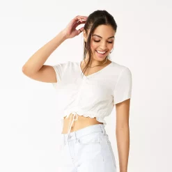 Juniors' SO® Short Sleeve Cinched Front Top -Cheap SO Store 5273329 Coconut White