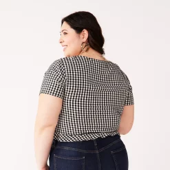 Juniors' Plus Size SO® Short Sleeve Cinched Front Top -Cheap SO Store 5273350 ALT