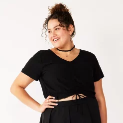 Juniors' Plus Size SO® Short Sleeve Cinched Front Top