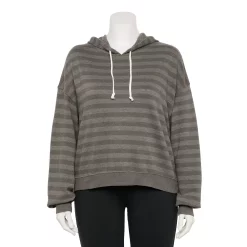 Juniors' Plus Size SO® Cropped Hoodie -Cheap SO Store 5304659 Gray Stripe