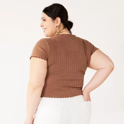 Juniors' Plus Size SO® Short Sleeve Button Front Top -Cheap SO Store 5356574 ALT