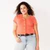 Juniors' Plus Size SO® Short Sleeve Button Front Top
