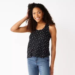 Juniors' SO® Relaxed Scoopneck Tank Top -Cheap SO Store 5473988 Tiny Black Floral