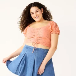 Juniors' Plus Size SO® Cinched Front Puff Sleeve Top 9 Juniors' Plus Size SO® Cinched Front Puff Sleeve Top -Cheap SO Store 5494752 Carolina Peach