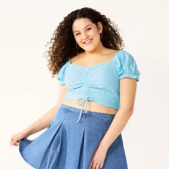 Juniors' Plus Size SO® Cinched Front Puff Sleeve Top 12 Juniors' Plus Size SO® Cinched Front Puff Sleeve Top -Cheap SO Store 5494752 Frost Wind