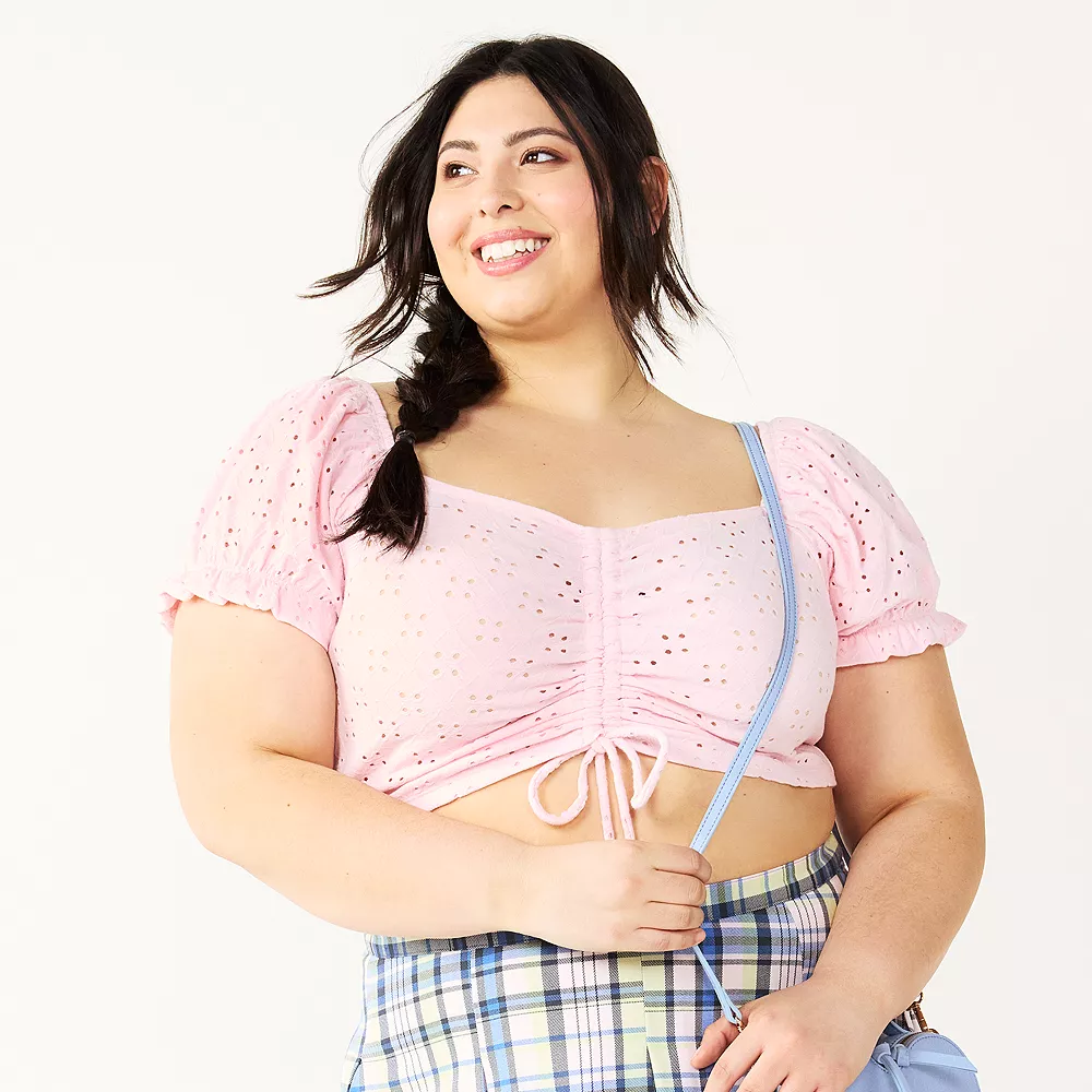Juniors' Plus Size SO® Cinched Front Puff Sleeve Top 5 Juniors' Plus Size SO® Cinched Front Puff Sleeve Top - Image 5