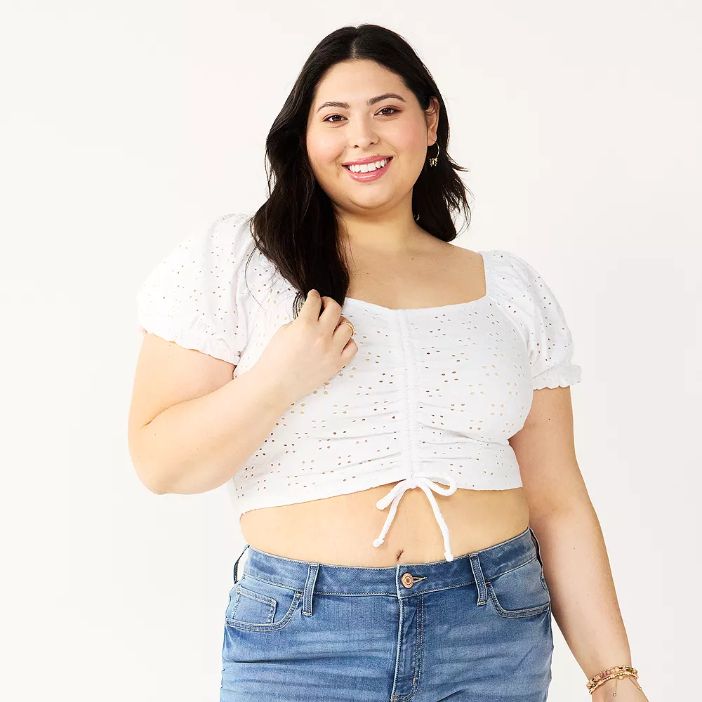 Juniors' Plus Size SO® Cinched Front Puff Sleeve Top 2 Juniors' Plus Size SO® Cinched Front Puff Sleeve Top - Image 2