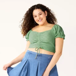 Juniors' Plus Size SO® Cinched Front Puff Sleeve Top 10 Juniors' Plus Size SO® Cinched Front Puff Sleeve Top -Cheap SO Store 5494752 Unique Green