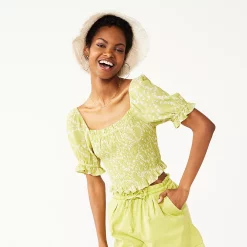 Juniors' SO® Smocked Waist Puff Sleeve Top