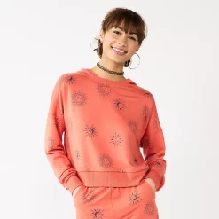 Juniors' SO® Relaxed Printed Terry Hoodie -Cheap SO Store 5512133 Red Sun