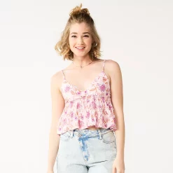 Juniors' SO® Cropped Tiered Cami -Cheap SO Store 5518327 Pink Floral