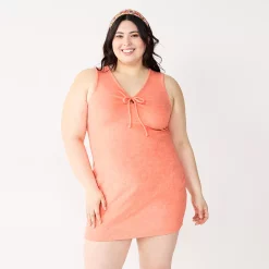 Juniors' Plus Size SO® Terry Cloth Cinched Keyhole Bodycon Mini Dress