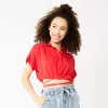 Juniors' SO® Cropped Tie Waist Camp Shirt