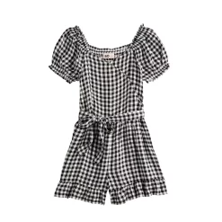 Girls 6-20 SO® Wrap Front Puff Sleeve Romper in Regular & Plus -Cheap SO Store 5526962 Black Check