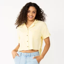 Juniors' SO® Cropped Button-Front Shirt