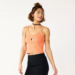 Juniors' SO® Cropped Wide Strap Cami -Cheap SO Store 5540093 Orange Embroidery
