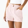 Juniors' SO® Striped Button-Front Paperbag Shorts