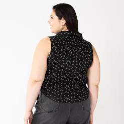 Juniors' Plus Size SO® Cropped Sleeveless Button Down Top -Cheap SO Store 5549541 ALT