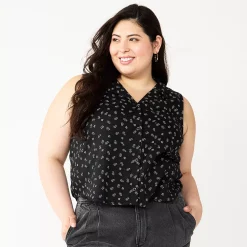 Juniors' Plus Size SO® Cropped Sleeveless Button Down Top -Cheap SO Store 5549541 Black Floral