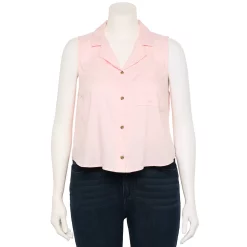Juniors' Plus Size SO® Cropped Sleeveless Button Down Top -Cheap SO Store 5549541 Strawberry Pretzel