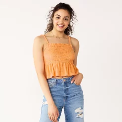 Juniors' SO® Ruffled Smocked Tank -Cheap SO Store 5557460 Orange Macaroon