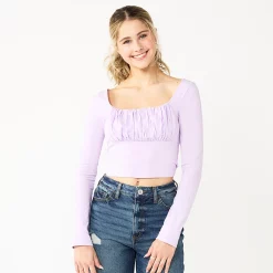Juniors' SO® Ruched Solid Crop Top -Cheap SO Store 5568479 Larue Lavender