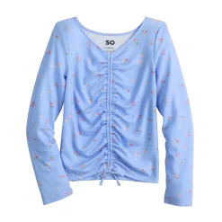Girls 6-20 SO® Long Sleeve Cinch Front Tee in Regular & Plus -Cheap SO Store 5574801 Blue Mini Floral