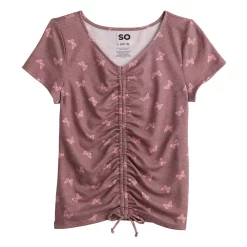 Girls 6-20 SO® Short Sleeve Cinch Front Tee in Regular & Plus -Cheap SO Store 5574804 Berry Butterfly