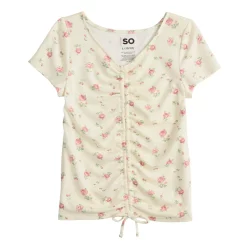Girls 6-20 SO® Short Sleeve Cinch Front Tee in Regular & Plus -Cheap SO Store 5574804 Cream Floral